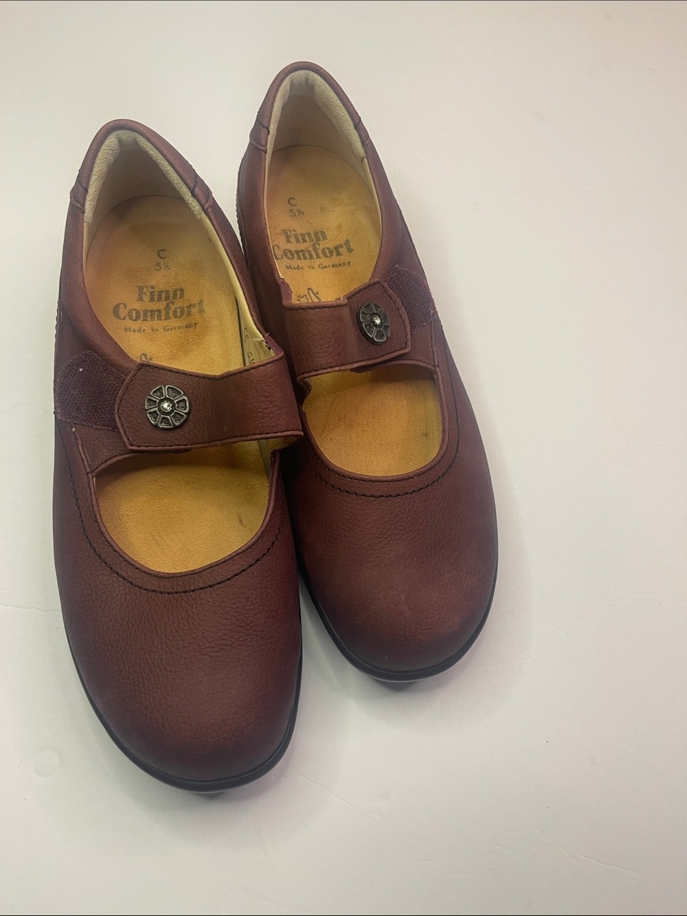 Finn Comfort Chestnut Brown Leather Mary Jane Shoes